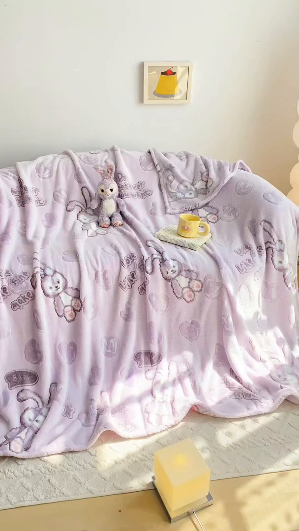 91家纺网 家纺一手货源 找家纺 爱彼家纺 2025热门冬季加厚雪花绒印花多功能毛毯毯子修色图-系列二 小紫奶兔