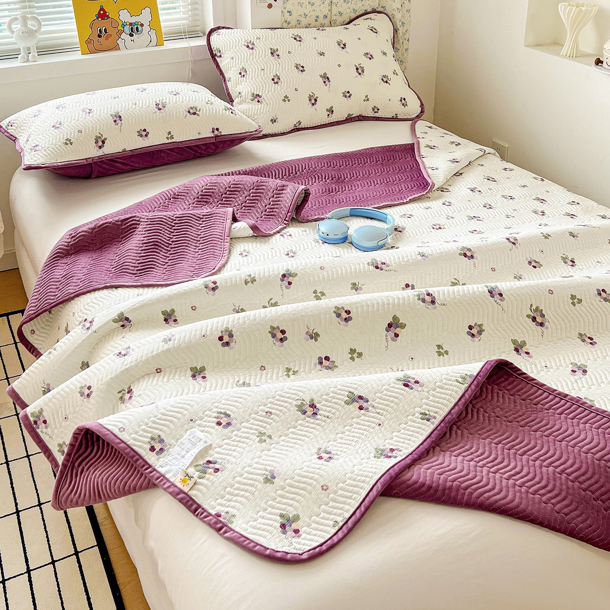 91家纺网 家纺一手货源 找家纺 （总）梦精灵 2025新款棉加绒床盖全棉学生床夹棉床盖双面可用纯棉床单（棉加绒枕套）