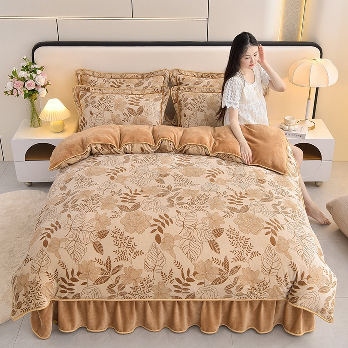 （总）佳一 2025新款高克重8-9斤印花牛奶绒四件套