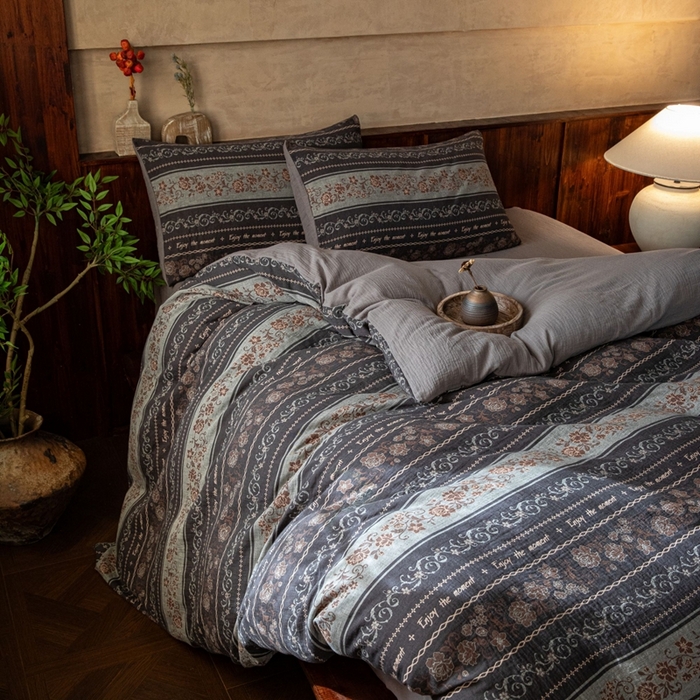 （总）仰望棉麻双层纱供应链 2025新款冬日繁花全棉色织提花双层纱四件套