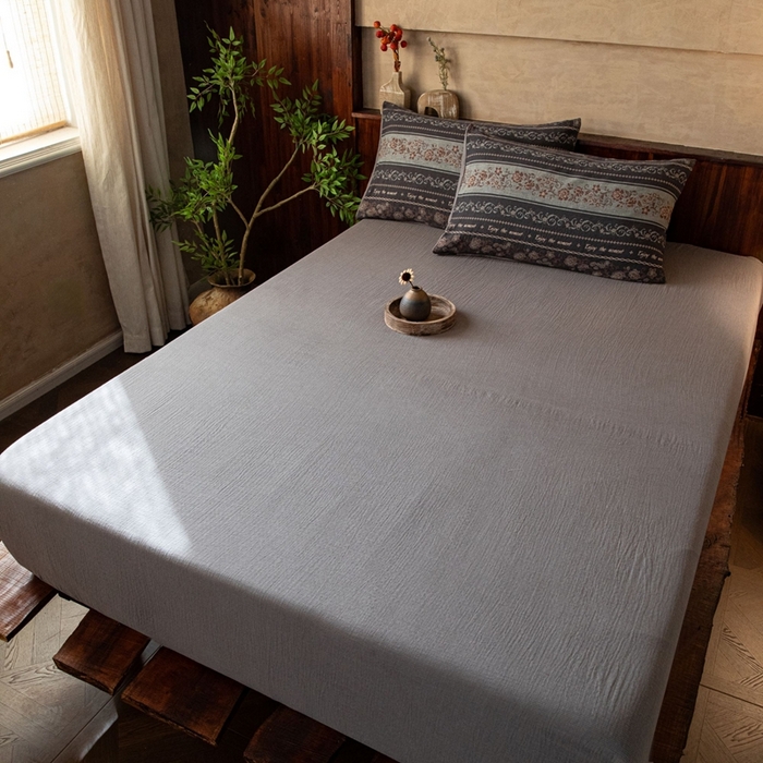 91家纺网 家纺一手货源 找家纺 （总）仰望棉麻双层纱供应链 2025新款冬日繁花全棉色织提花双层纱四件套