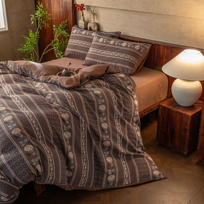 91家纺网 家纺一手货源 找家纺 （总）仰望棉麻双层纱供应链 2025新款浪琴暮歌全棉色织提花双层纱四件套