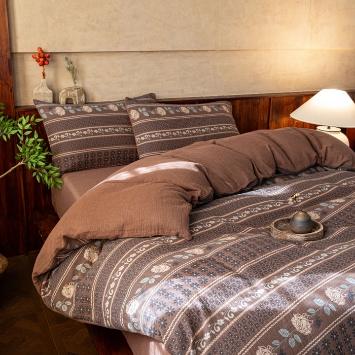 （总）仰望棉麻双层纱供应链 2025新款浪琴暮歌全棉色织提花双层纱四件套