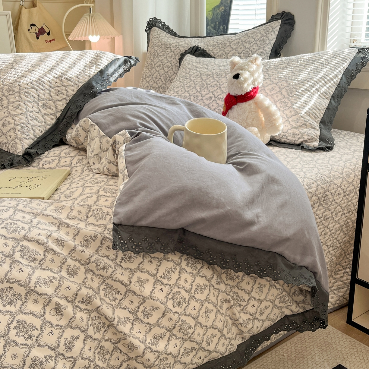 91家纺网 家纺一手货源 找家纺 优悦生活馆 2025新款全棉花边床盖四件套 安娜