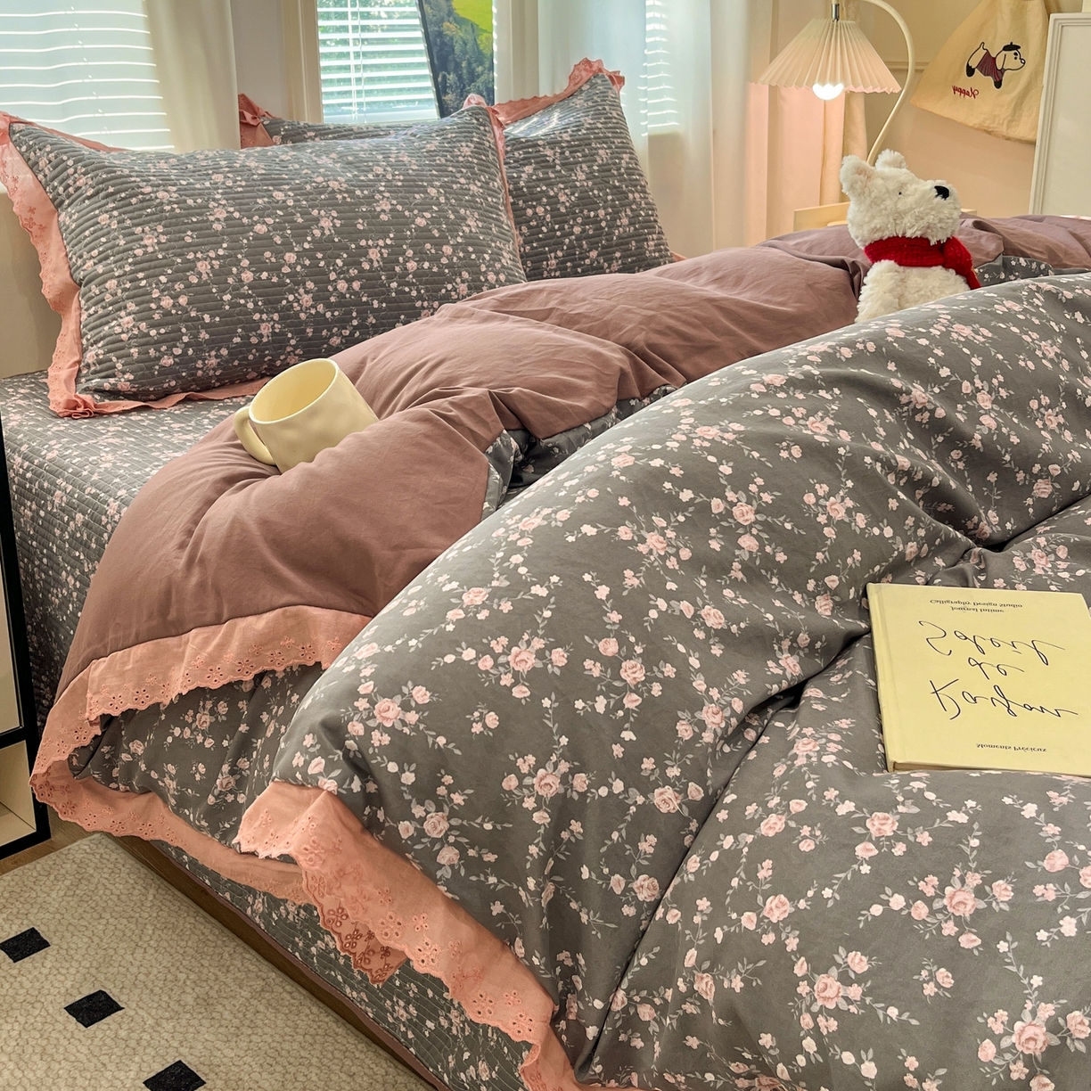 91家纺网 家纺一手货源 找家纺 优悦生活馆 2025新款全棉花边床盖四件套 花田