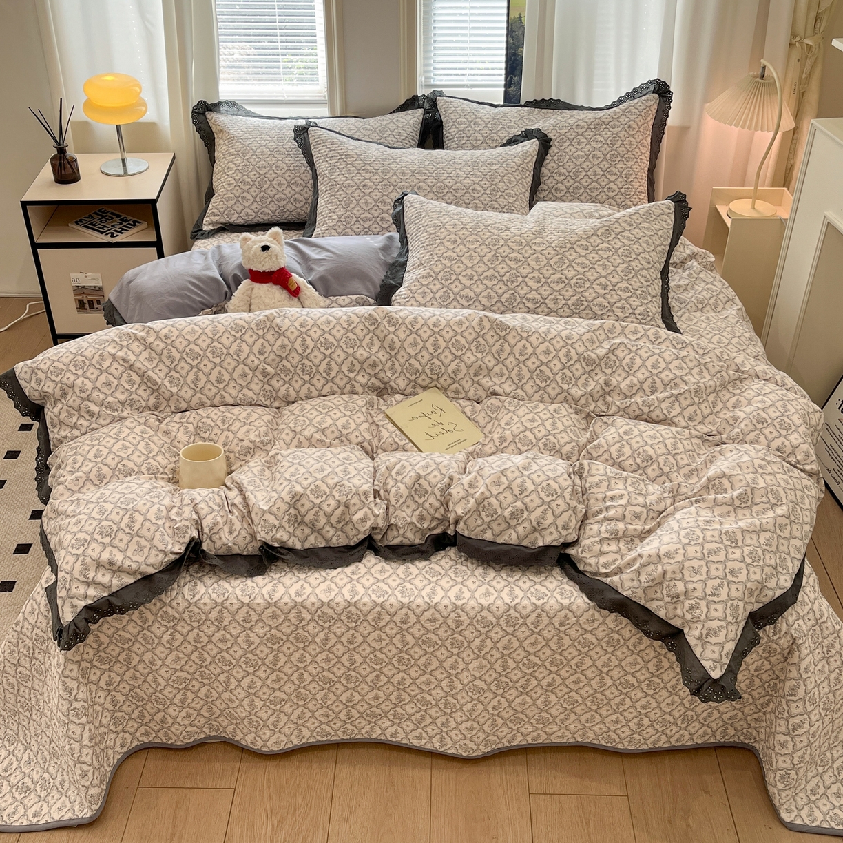 91家纺网 家纺一手货源 找家纺 优悦生活馆 2025新款全棉花边床盖四件套 安娜