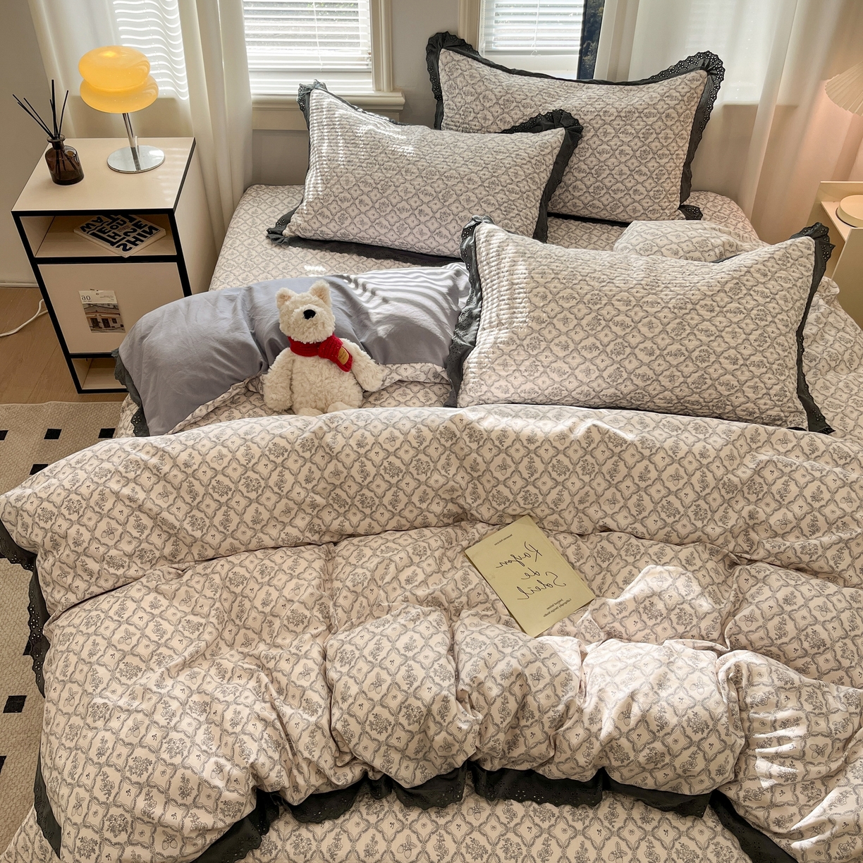 91家纺网 家纺一手货源 找家纺 优悦生活馆 2025新款全棉花边床盖四件套 安娜