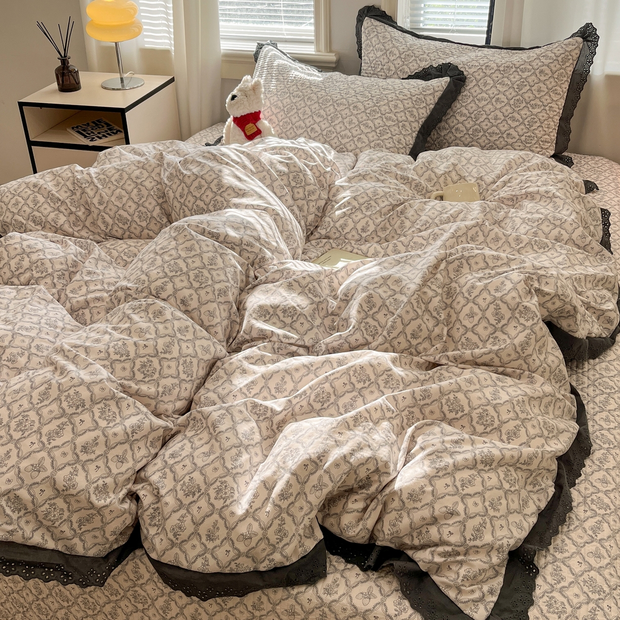 91家纺网 家纺一手货源 找家纺 优悦生活馆 2025新款全棉花边床盖四件套 安娜