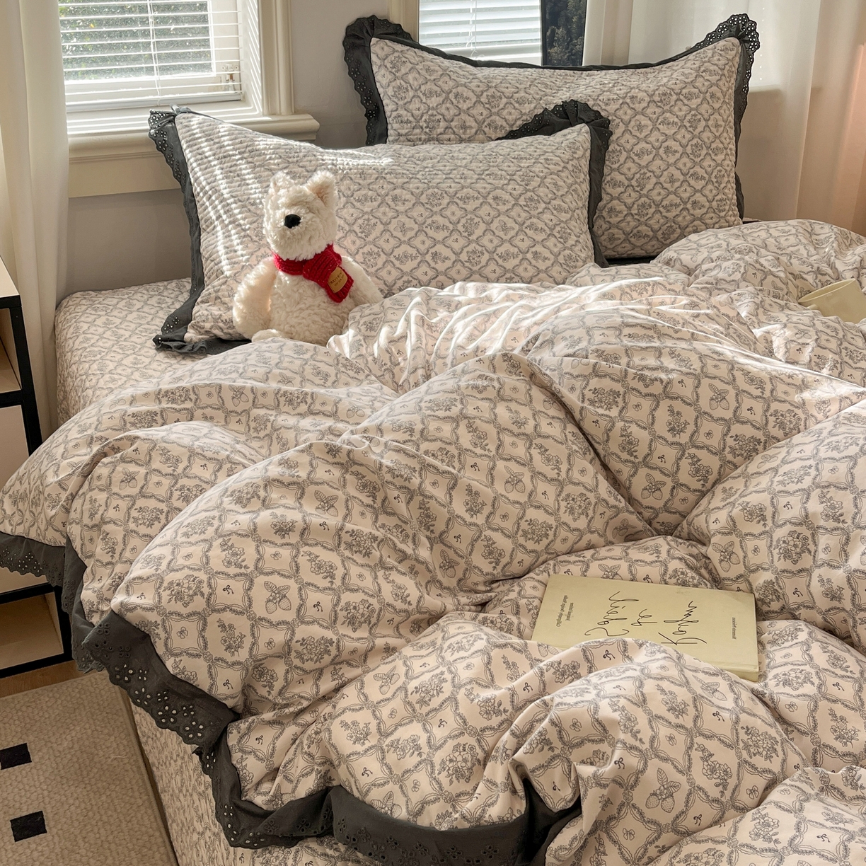 91家纺网 家纺一手货源 找家纺 优悦生活馆 2025新款全棉花边床盖四件套 安娜