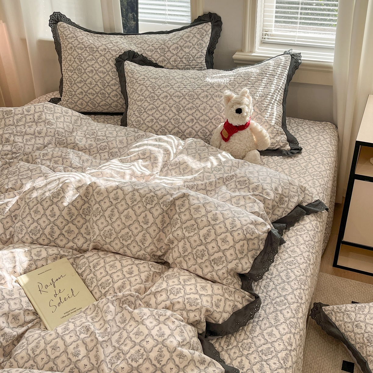 91家纺网 家纺一手货源 找家纺 优悦生活馆 2025新款全棉花边床盖四件套 安娜