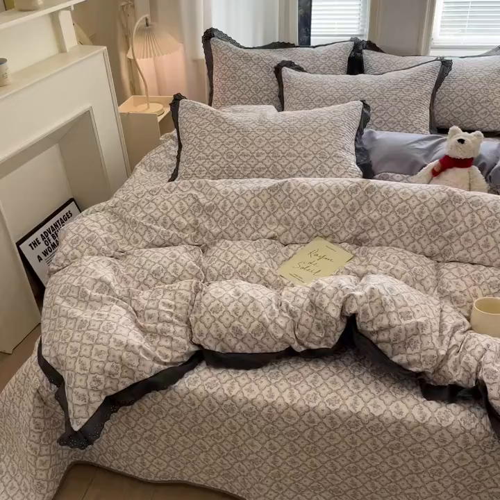 91家纺网 家纺一手货源 找家纺 优悦生活馆 2025新款全棉花边床盖四件套 安娜