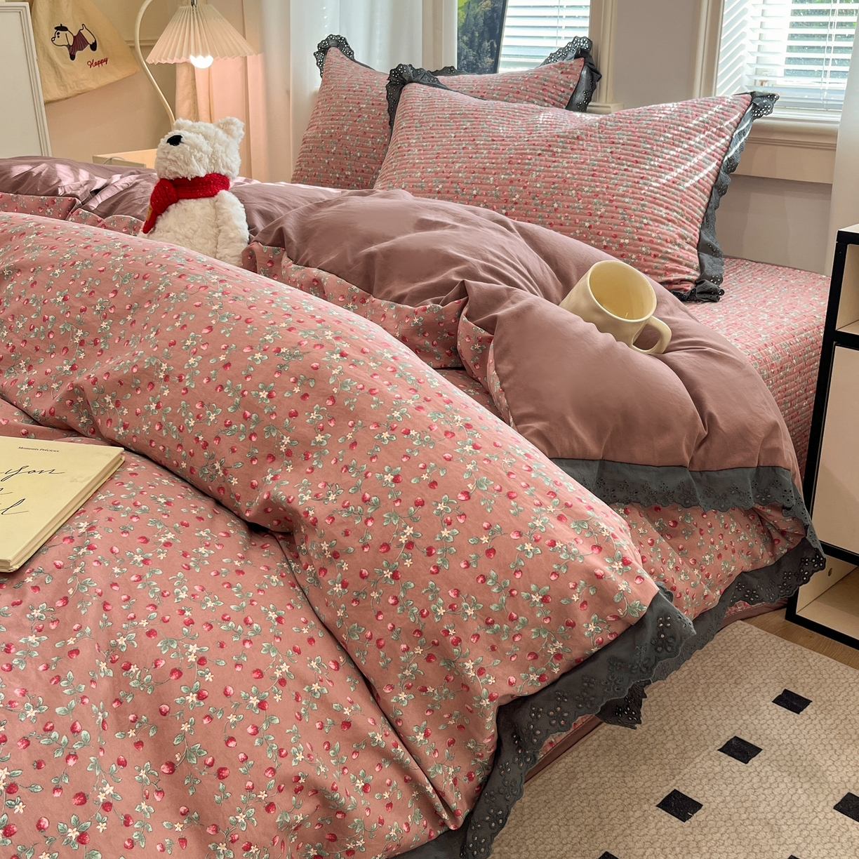 91家纺网 家纺一手货源 找家纺 优悦生活馆 2025新款全棉花边床盖四件套 暖意