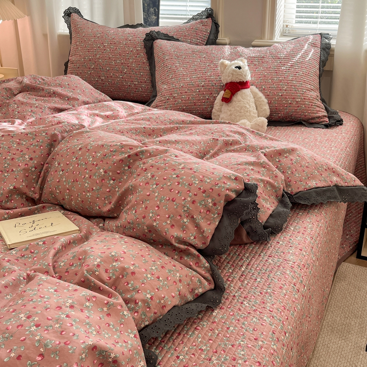 91家纺网 家纺一手货源 找家纺 优悦生活馆 2025新款全棉花边床盖四件套 暖意