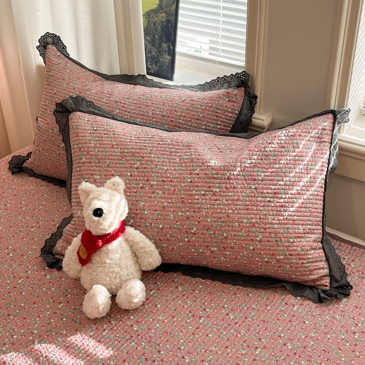 91家纺网 家纺一手货源 找家纺 优悦生活馆 2025新款全棉花边床盖四件套 暖意