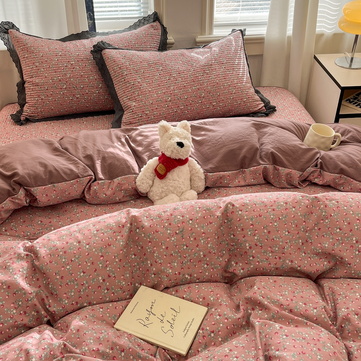 91家纺网 家纺一手货源 找家纺 优悦生活馆 2025新款全棉花边床盖四件套 暖意