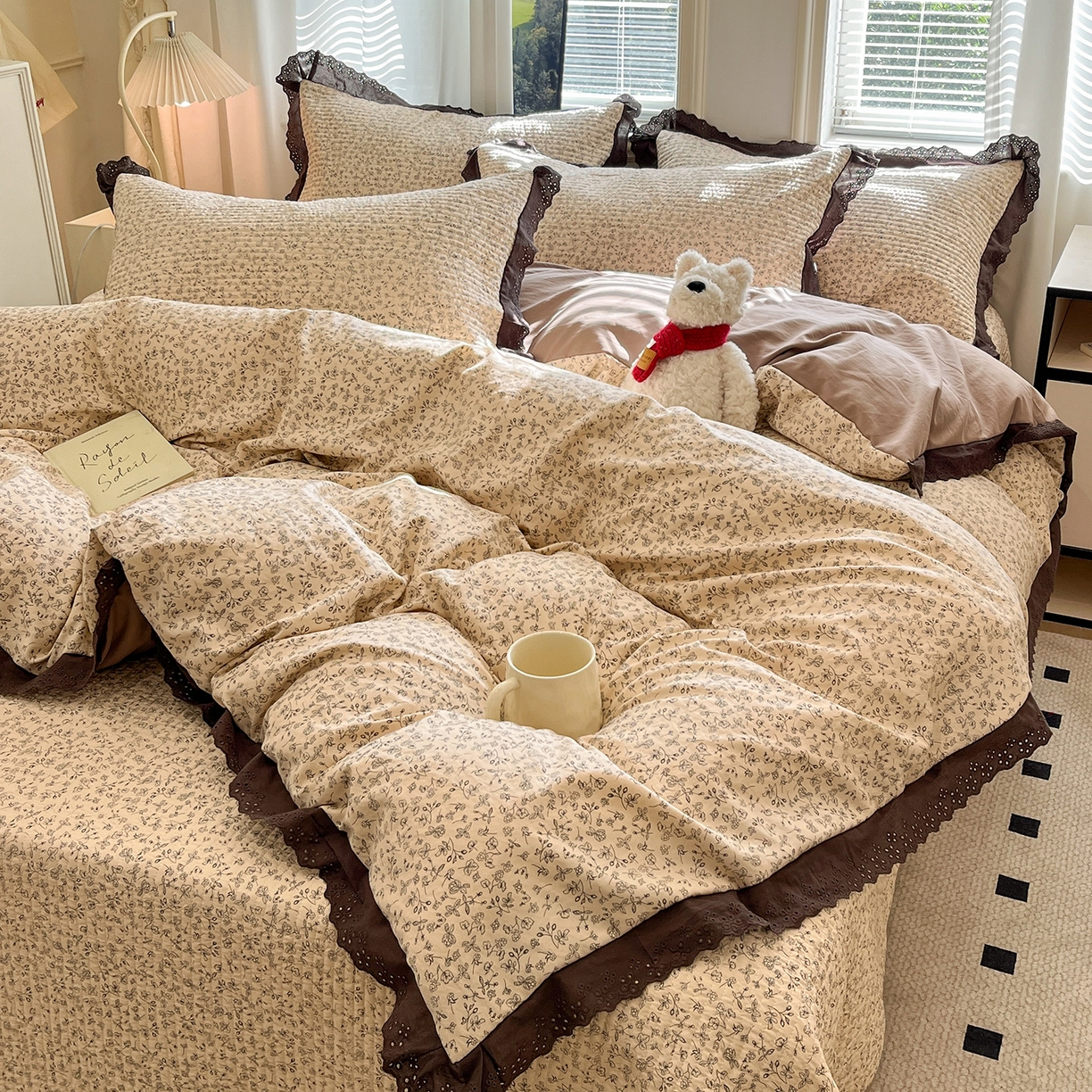 91家纺网 家纺一手货源 找家纺 优悦生活馆 2025新款全棉花边床盖四件套 田园