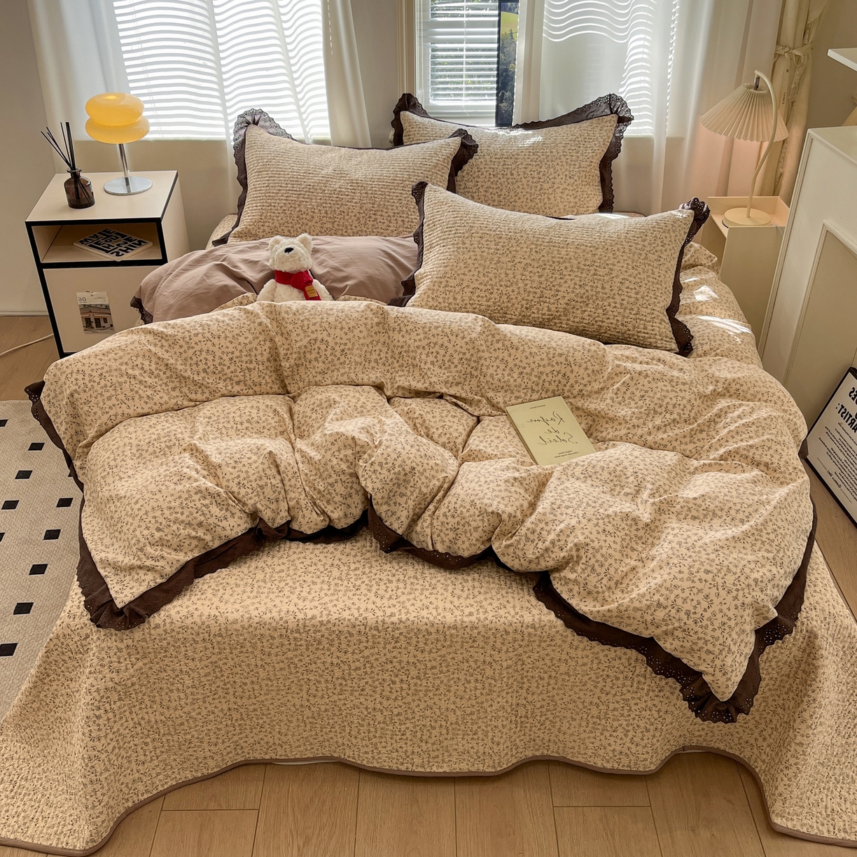 91家纺网 家纺一手货源 找家纺 优悦生活馆 2025新款全棉花边床盖四件套 田园