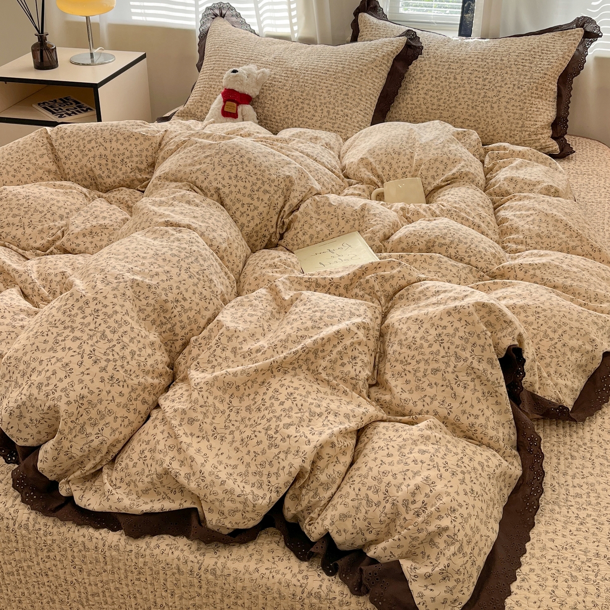 91家纺网 家纺一手货源 找家纺 优悦生活馆 2025新款全棉花边床盖四件套 田园