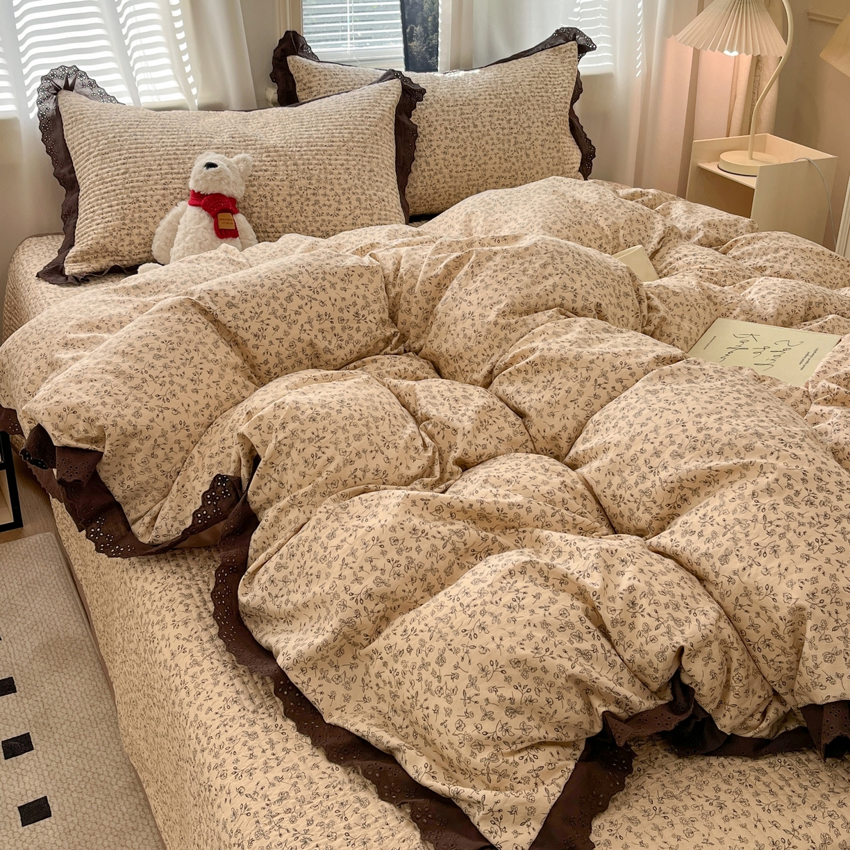 91家纺网 家纺一手货源 找家纺 优悦生活馆 2025新款全棉花边床盖四件套 田园