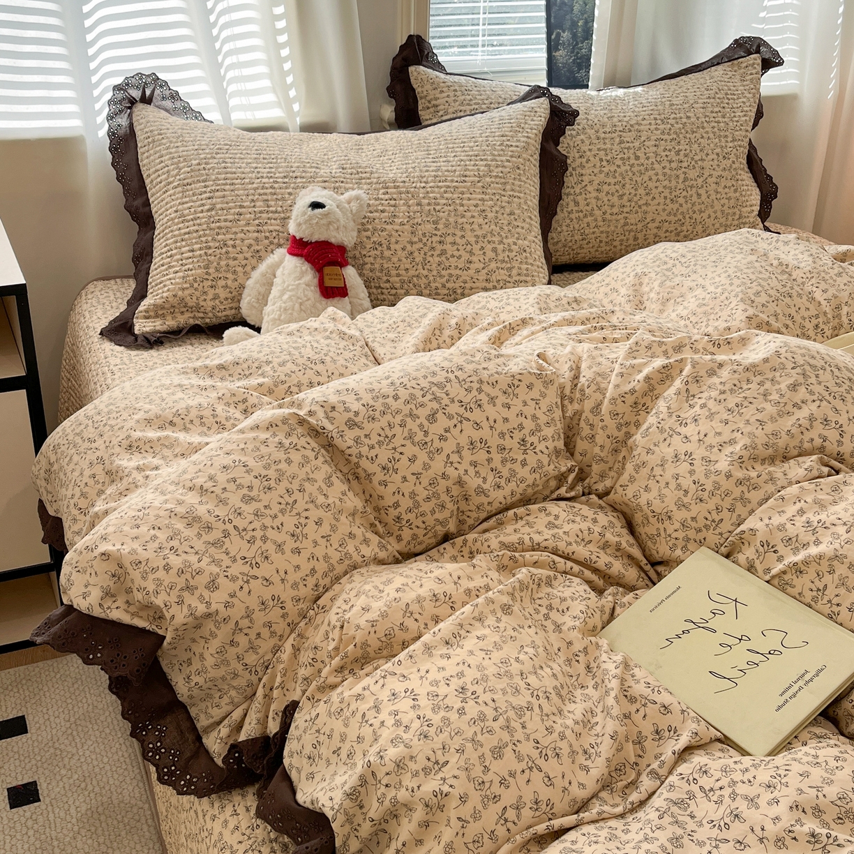 91家纺网 家纺一手货源 找家纺 优悦生活馆 2025新款全棉花边床盖四件套 田园