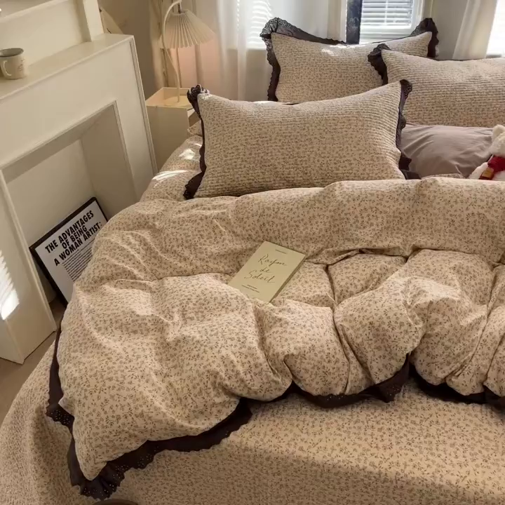 91家纺网 家纺一手货源 找家纺 优悦生活馆 2025新款全棉花边床盖四件套 田园