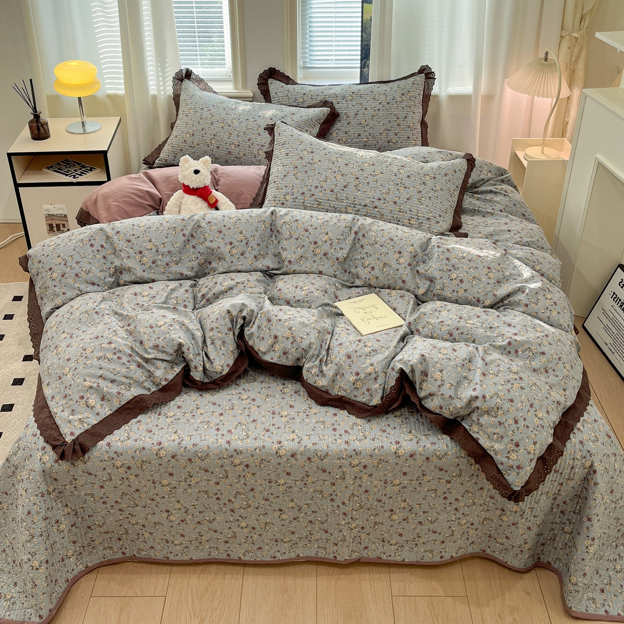 91家纺网 家纺一手货源 找家纺 优悦生活馆 2025新款全棉花边床盖四件套 铜秋