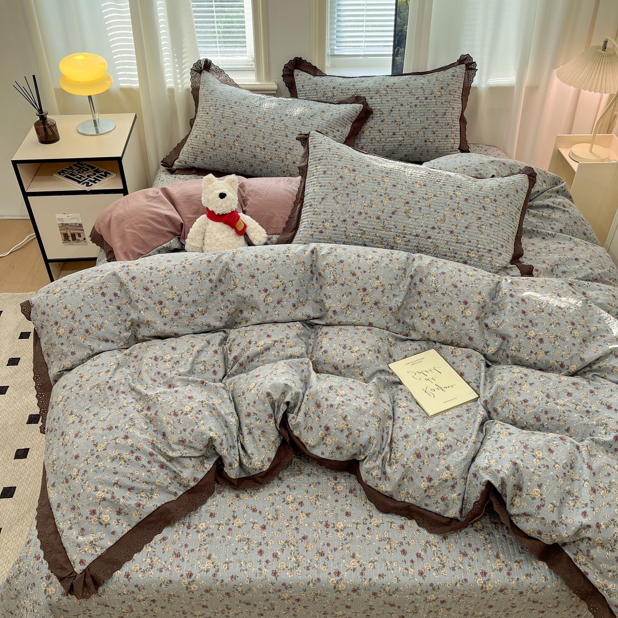 91家纺网 家纺一手货源 找家纺 优悦生活馆 2025新款全棉花边床盖四件套 铜秋