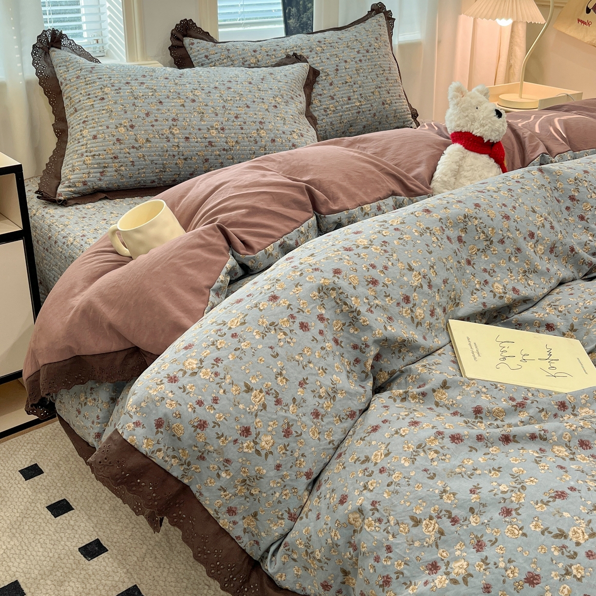 91家纺网 家纺一手货源 找家纺 优悦生活馆 2025新款全棉花边床盖四件套 铜秋