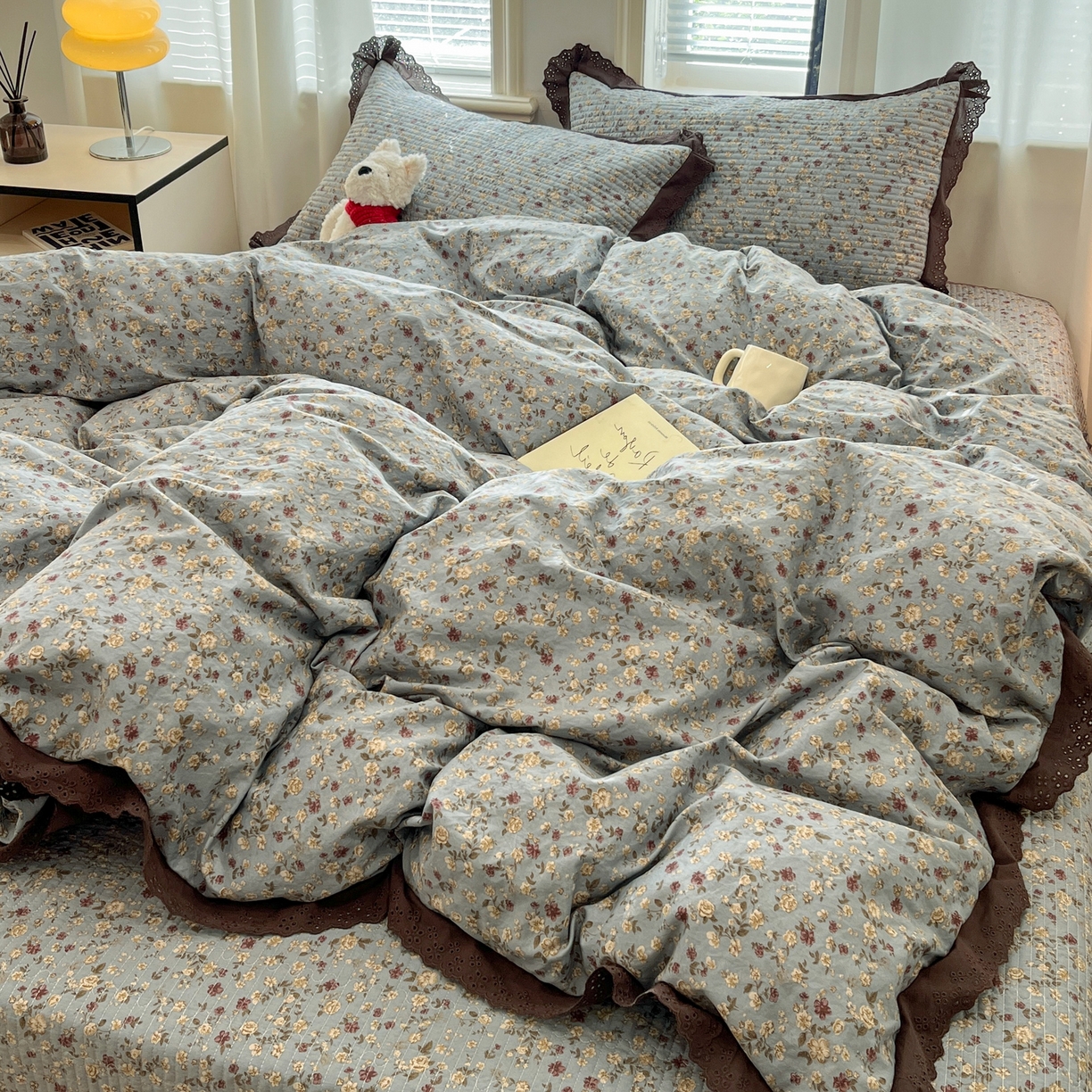 91家纺网 家纺一手货源 找家纺 优悦生活馆 2025新款全棉花边床盖四件套 铜秋