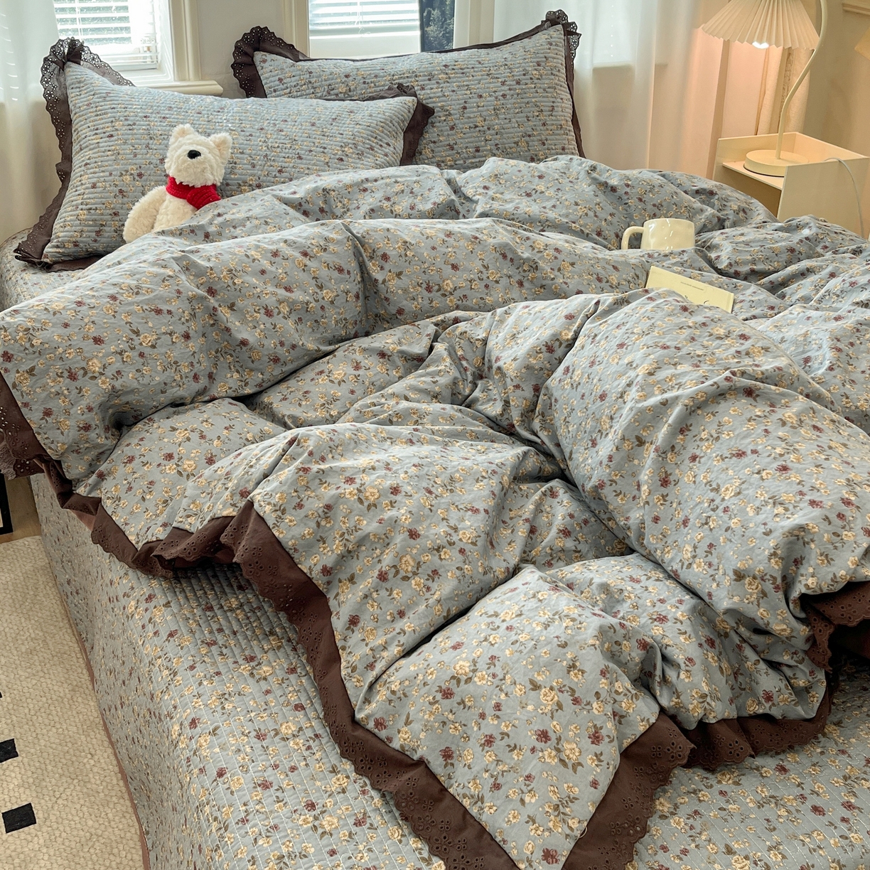 91家纺网 家纺一手货源 找家纺 优悦生活馆 2025新款全棉花边床盖四件套 铜秋