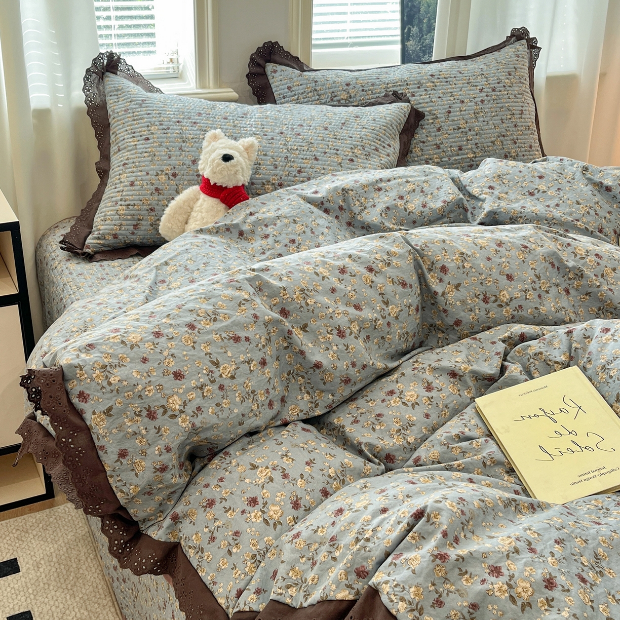 91家纺网 家纺一手货源 找家纺 优悦生活馆 2025新款全棉花边床盖四件套 铜秋