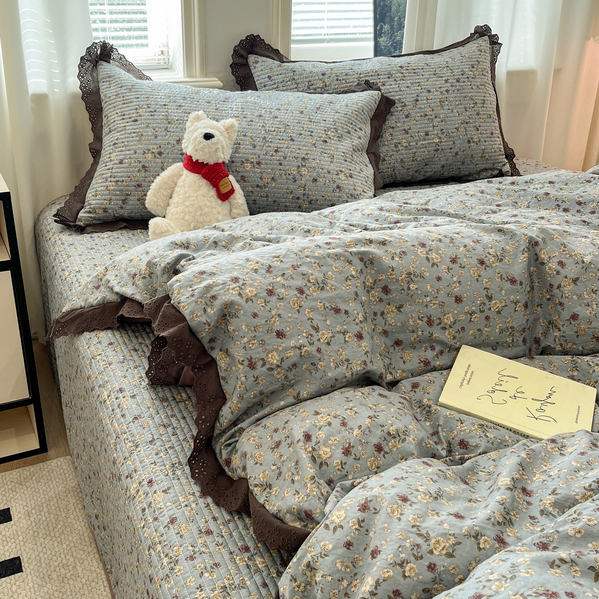 91家纺网 家纺一手货源 找家纺 优悦生活馆 2025新款全棉花边床盖四件套 铜秋