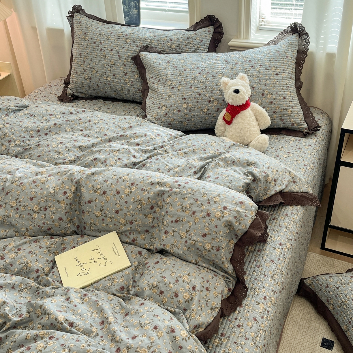 91家纺网 家纺一手货源 找家纺 优悦生活馆 2025新款全棉花边床盖四件套 铜秋