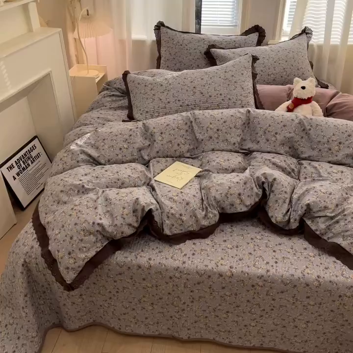 91家纺网 家纺一手货源 找家纺 优悦生活馆 2025新款全棉花边床盖四件套 铜秋