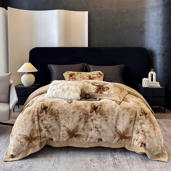 91家纺网 家纺一手货源 找家纺 （总）若未家居 LOVEWE HOUSE 2025新款蝴蝶风仿真貂绒床盖四件套A版400克B版260克-月光女神