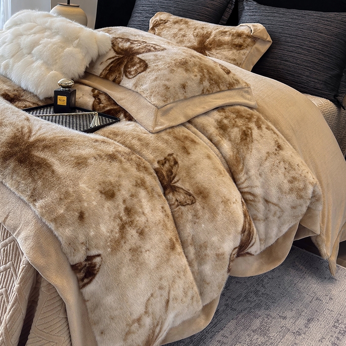 91家纺网 家纺一手货源 找家纺 （总）若未家居 LOVEWE HOUSE 2025新款蝴蝶风仿真貂绒床盖四件套A版400克B版260克-月光女神