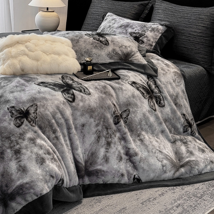 91家纺网 家纺一手货源 找家纺 若未家居 LOVEWE HOUSE 2025新款蝴蝶风仿真貂绒床盖四件套A版400克B版260克-月光女神 月光女神 星空灰