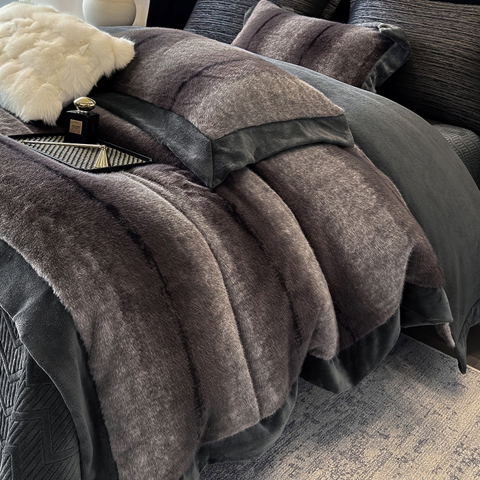 91家纺网 家纺一手货源 找家纺 （总）若未家居 LOVEWE HOUSE 2025新款轻奢意式风仿真貂绒床盖四件套A版400克B版260克-北国雪乡