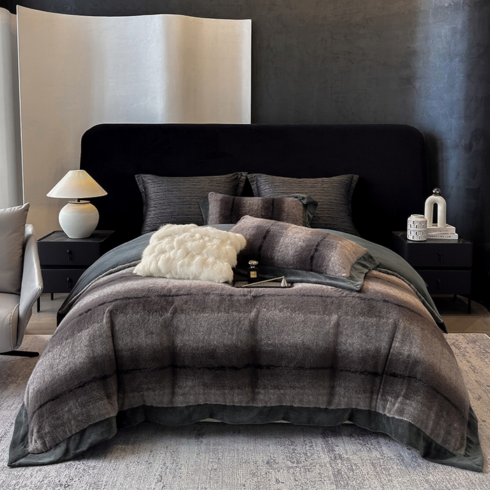 91家纺网 家纺一手货源 找家纺 （总）若未家居 LOVEWE HOUSE 2025新款轻奢意式风仿真貂绒床盖四件套A版400克B版260克-北国雪乡