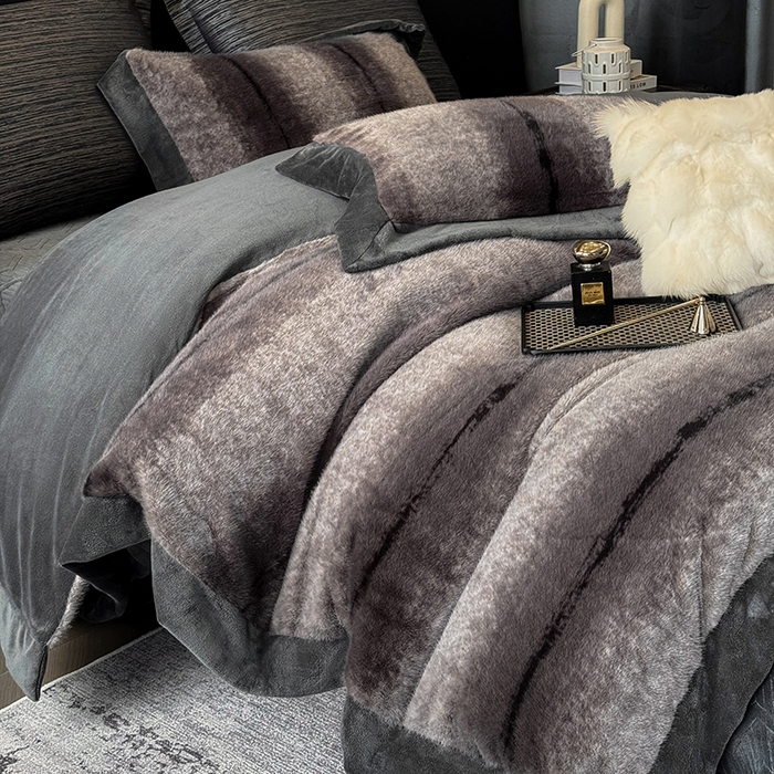 91家纺网 家纺一手货源 找家纺 （总）若未家居 LOVEWE HOUSE 2025新款轻奢意式风仿真貂绒床盖四件套A版400克B版260克-北国雪乡