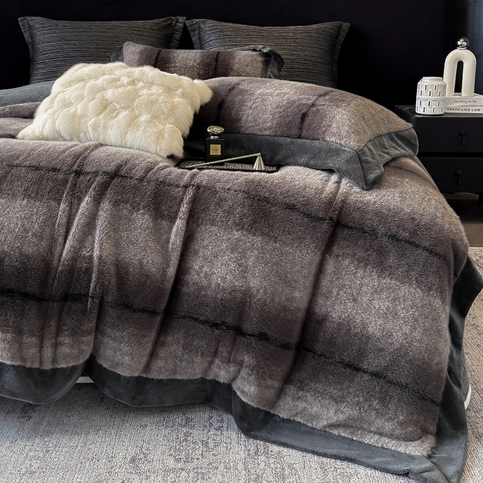 91家纺网 家纺一手货源 找家纺 若未家居 LOVEWE HOUSE 2025新款轻奢意式风仿真貂绒床盖四件套A版400克B版260克-北国雪乡 北国雪乡 暗夜灰