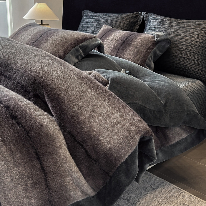 91家纺网 家纺一手货源 找家纺 若未家居 LOVEWE HOUSE 2025新款轻奢意式风仿真貂绒床盖四件套A版400克B版260克-北国雪乡 北国雪乡 暗夜灰
