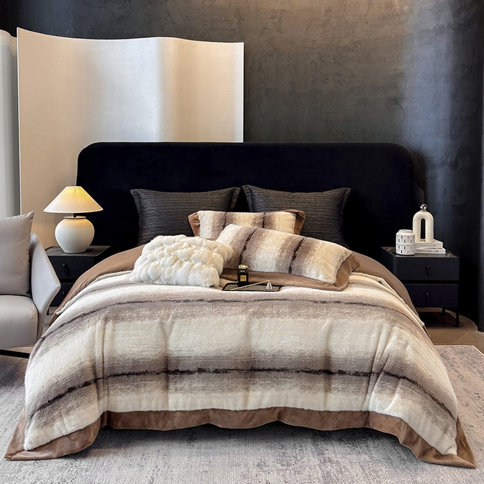 91家纺网 家纺一手货源 找家纺 若未家居 LOVEWE HOUSE 2025新款轻奢意式风仿真貂绒床盖四件套A版400克B版260克-北国雪乡 北国雪乡 咖