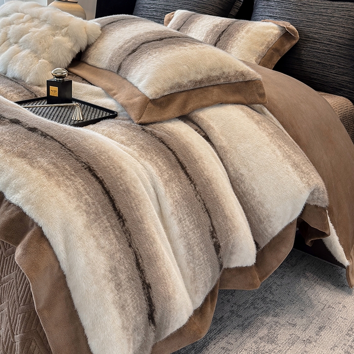 91家纺网 家纺一手货源 找家纺 若未家居 LOVEWE HOUSE 2025新款轻奢意式风仿真貂绒床盖四件套A版400克B版260克-北国雪乡 北国雪乡 咖