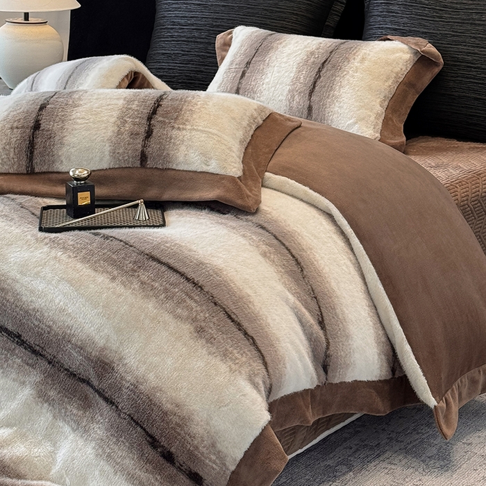 91家纺网 家纺一手货源 找家纺 若未家居 LOVEWE HOUSE 2025新款轻奢意式风仿真貂绒床盖四件套A版400克B版260克-北国雪乡 北国雪乡 咖