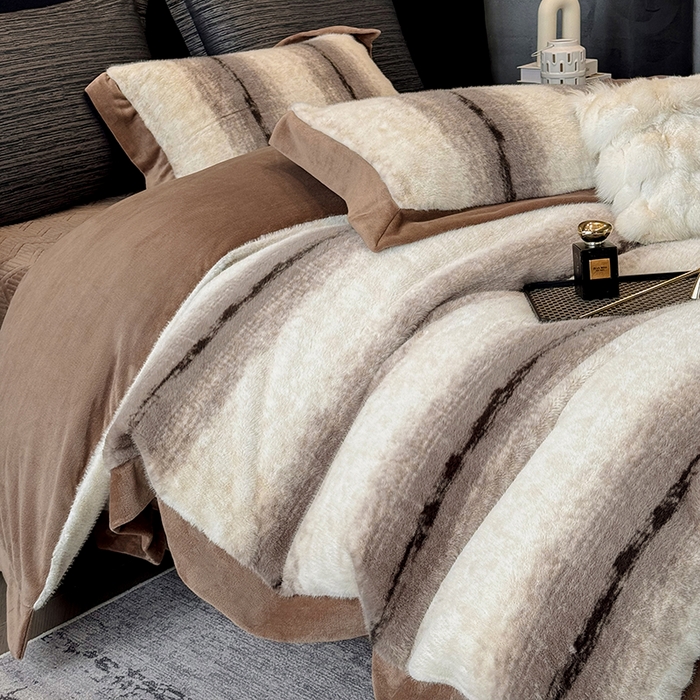 91家纺网 家纺一手货源 找家纺 若未家居 LOVEWE HOUSE 2025新款轻奢意式风仿真貂绒床盖四件套A版400克B版260克-北国雪乡 北国雪乡 咖