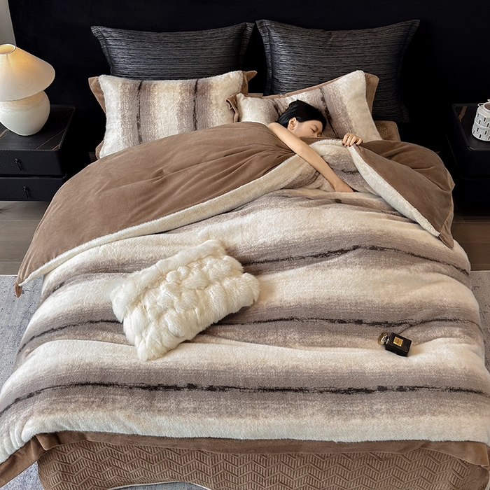 91家纺网 家纺一手货源 找家纺 若未家居 LOVEWE HOUSE 2025新款轻奢意式风仿真貂绒床盖四件套A版400克B版260克-北国雪乡 北国雪乡 咖