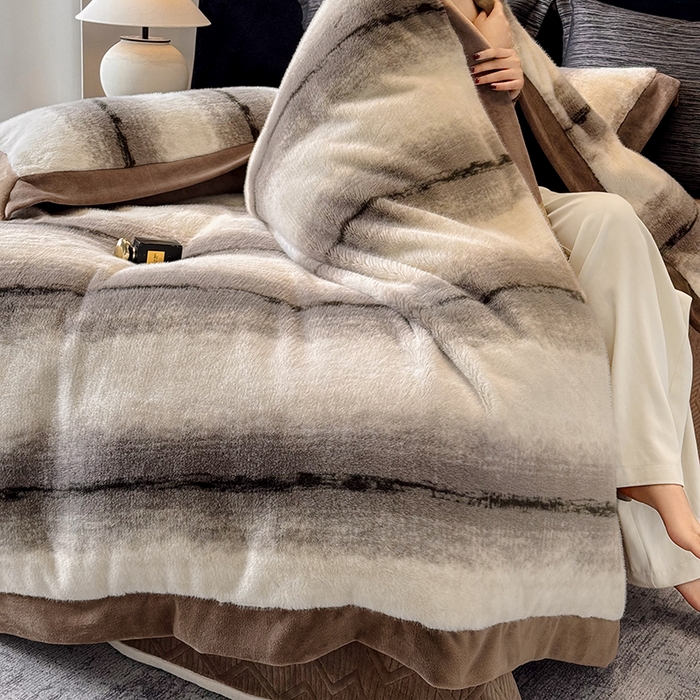 91家纺网 家纺一手货源 找家纺 若未家居 LOVEWE HOUSE 2025新款轻奢意式风仿真貂绒床盖四件套A版400克B版260克-北国雪乡 北国雪乡 咖