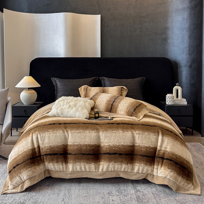 91家纺网 家纺一手货源 找家纺 若未家居 LOVEWE HOUSE 2025新款轻奢意式风仿真貂绒床盖四件套A版400克B版260克-北国雪乡 北国雪乡 驼