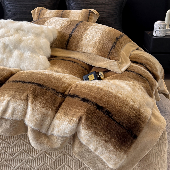 91家纺网 家纺一手货源 找家纺 若未家居 LOVEWE HOUSE 2025新款轻奢意式风仿真貂绒床盖四件套A版400克B版260克-北国雪乡 北国雪乡 驼